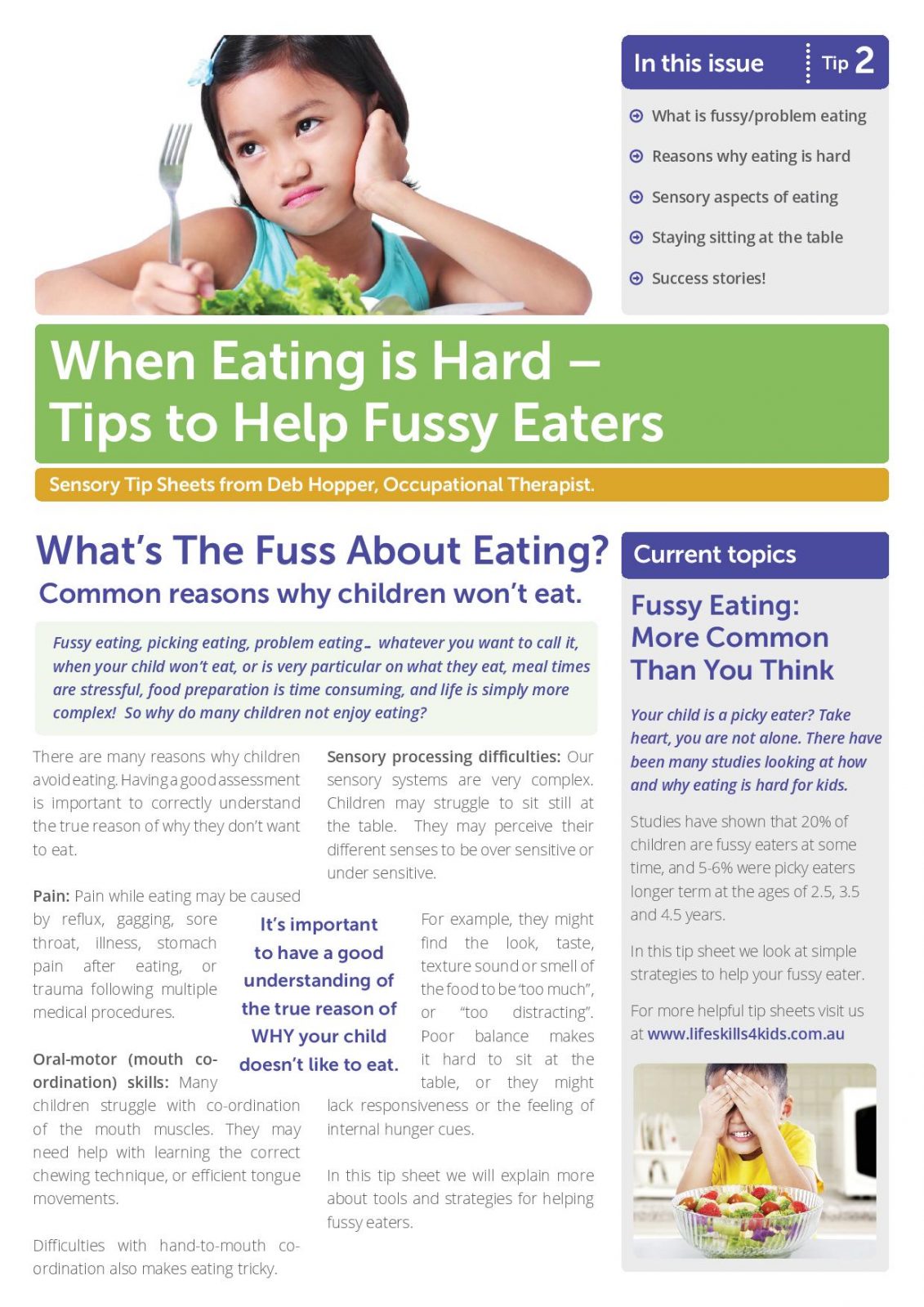 Sensory Tip Sheet 2 - When eating is hard - Tips for Fussy Eaters - Deb Hopper-page-001
